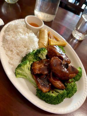 Vegan orange chicken lunch special   at Ginger Root in New York City