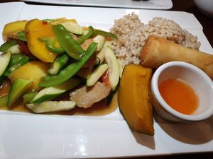 Seitan medalions with mango at Ginger Root in New York City