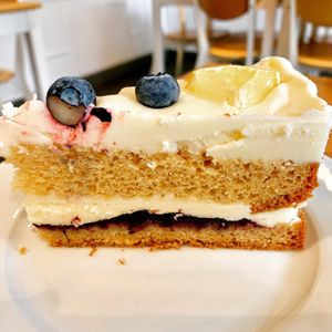 Lemon blueberry cake at Holy Cow in Edinburgh