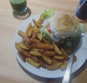 Tofu burger with fries at Holy Cow in Edinburgh