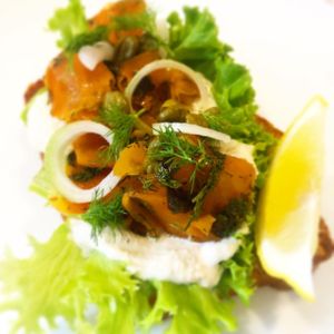 Carrot lox sandwich for 1! Perfect  at Holy Cow in Edinburgh