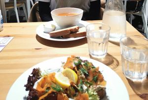 Lox sandwich and soup of the day at Holy Cow in Edinburgh