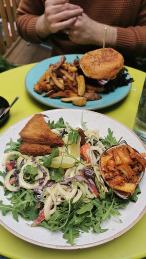 Quarter pounder burguer and pad Thai Salad... at Holy Cow in Edinburgh