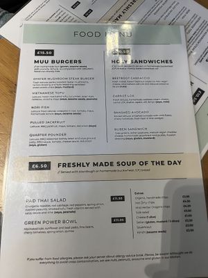 Menu  at Holy Cow in Edinburgh