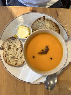Carrot/ginger soup  at Holy Cow in Edinburgh
