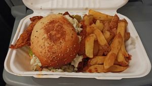 Vegan mushroom burger with sweet potato fries at Holy Cow in Edinburgh