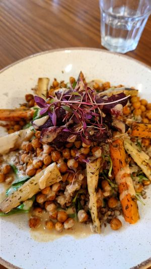 Went there twice and at the second time there ordered this zoodle (noodle made of courgette) and the quinoa bowl with veggies at Holy Cow in Edinburgh