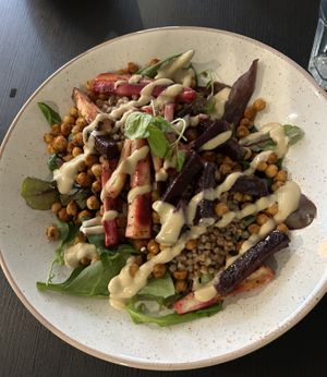 Buckwheat, beetroot, parsnip, crispy chickpeas etc    at Holy Cow in Edinburgh