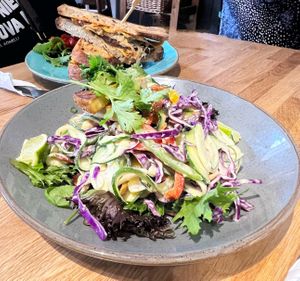 Ruben sandwich and pad tai  at Holy Cow in Edinburgh