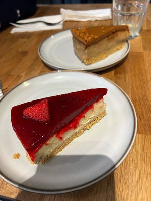 Lotus and strawberry cheesecake   at Holy Cow in Edinburgh