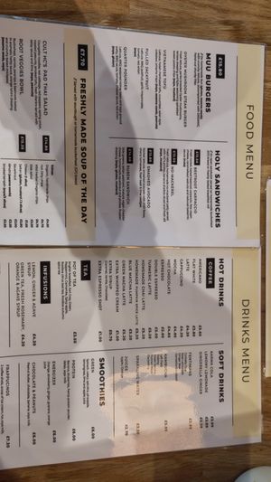 Menus at Holy Cow in Edinburgh