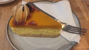 Mango cheesecake at Holy Cow in Edinburgh