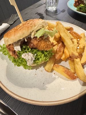 Mushroom burger and salad   at Holy Cow in Edinburgh