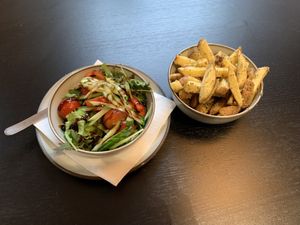 OG vegan delicacy - chips & salad (both GF)  at Holy Cow in Edinburgh