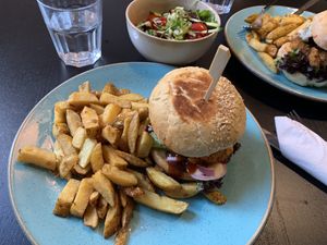 Quarter pounder, mushroom burger and side salad   at Holy Cow in Edinburgh