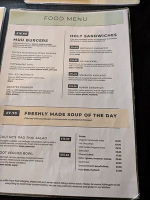 Menu at Holy Cow in Edinburgh
