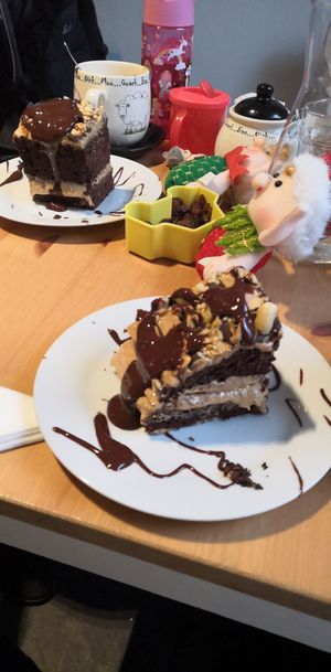 Chocolate peanut butter cake. Huge portion. Delicious.  at Holy Cow in Edinburgh