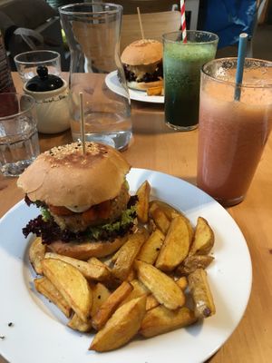 Burgers and smoothies at Holy Cow in Edinburgh
