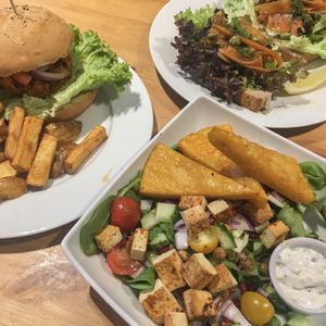 Burger. Salad. Salmon Lox at Holy Cow in Edinburgh