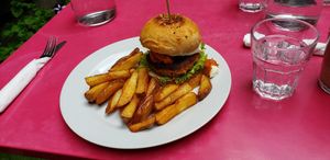 Burger and fries at Holy Cow in Edinburgh