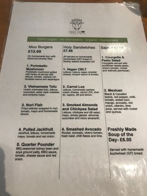 Sept 2020 menu  at Holy Cow in Edinburgh
