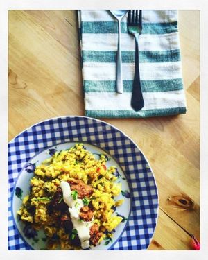 cauliflower rixe and  mushroom meatballs
(without meat) at Lime Bistro in Athens