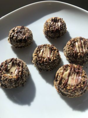 Chia donuts filled with cashew cream at An Edible Life in Canmore