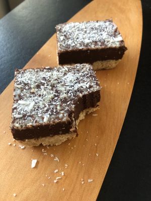 Chocolate coconut squares at An Edible Life in Canmore