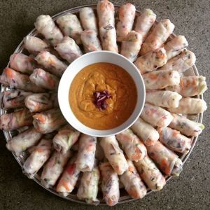 Rice Noodle Rolls with spicy peanut sauce at An Edible Life in Canmore