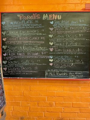 Menu at Tumerico in Tucson