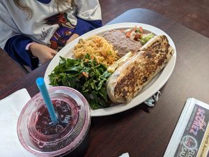 Burrito and hibiscus tea. at Tumerico in Tucson