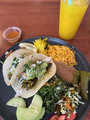 Taco plate and turmeric lemonade   at Tumerico in Tucson