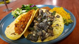 Al pastor (L) and huitlacoche (R) tacos ($16). Both were solid, not amazing. at Tumerico in Tucson