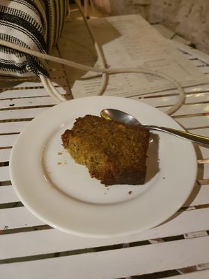 Coconut & banana cake. Home like, served worm, and with mainly banana flavor and the coconut is well felt in the texture. Nice piece 7/10 at The Village Shop in Mumbai