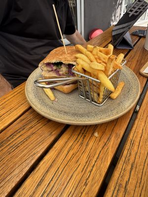 Roast vegetable roll with chips   at The Lilydale General in Lilydale