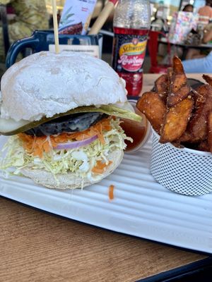 Fable Southern BBQ Burger with sweet potato fries at Grill'd in Townsville
