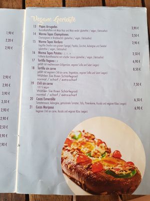 Vegan menu at Tapas & Co in Marburg