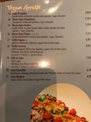 Vegane Karte at Tapas & Co in Marburg