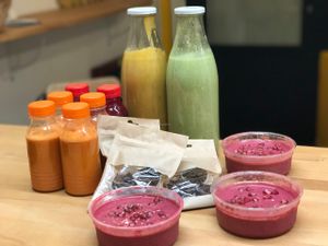 Cold fresh pressed juices and smoothies. Energy balls. at Love Me Cru in Paris