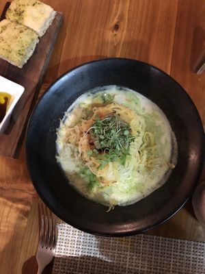 Spaghetti noodle with green curry  at JO2 in Kapaa