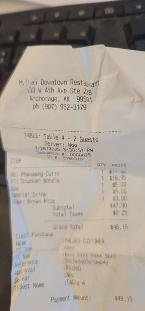 I forgot to take pictures of the delicious food! at MyThai in Anchorage