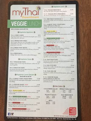 Veg lunch menu at MyThai in Anchorage
