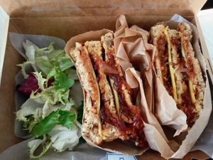 Sandwich of the day (vegan cheese, savory spread, caramelised onion) at La Vegana in Sevilla