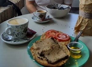 Best vegan cheese I have tasted, on brioche bread at La Vegana in Sevilla
