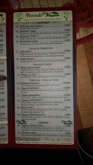 vegan menu at Cafe Vivendi in Ahaus