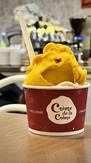 Vegan “gold milk." at Creme de la Creme in Prague