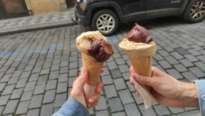 Vegan chocolate and vegan salty peanut on vegan cones at Creme de la Creme in Prague