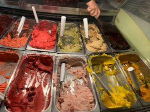 Vegan non-fruit at the back plus sorbets at Creme de la Creme in Prague