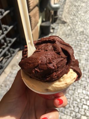 Salted peanut and vegan chocolate at Creme de la Creme in Prague