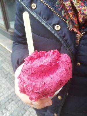 Vegan pomegranate sorbet at Creme de la Creme in Prague
